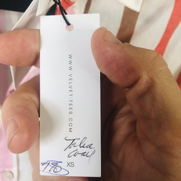 Velvet by Graham & Spencer Shirt Womens XS White Pink Brown Striped Button Front - Picture 6 of 16